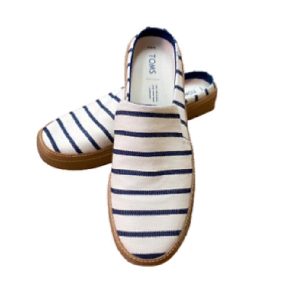 NEW Toms Navy Beige Mules Slip-On Sneakers Women's Shoes Size 9.5
